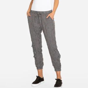 JOHNNY WAS Cupro Embroidered Cargo Cropped Jaspil Jogger Pants XS Grey
